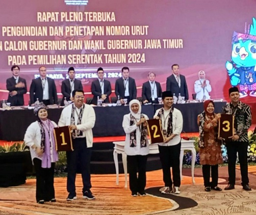 KPU Jatim Resmi Tetapkan Nomer Pasangan Bacalon Pilkada Gubernur Jatim 